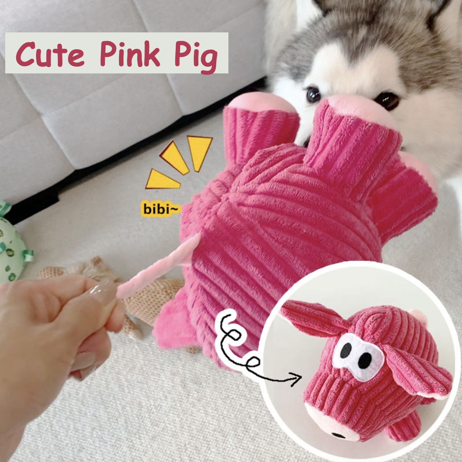 Plush Squeaky Dog Toy Cute Pink Pig Bite Resistant Pet Toy Teeth Grinding & Cleaning
