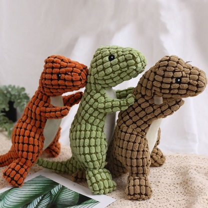 Plush Squeaky Dog Toy Cute Dinosaur 3 Colors Bite Resistant Pet Toy Teeth Grinding & Cleaning