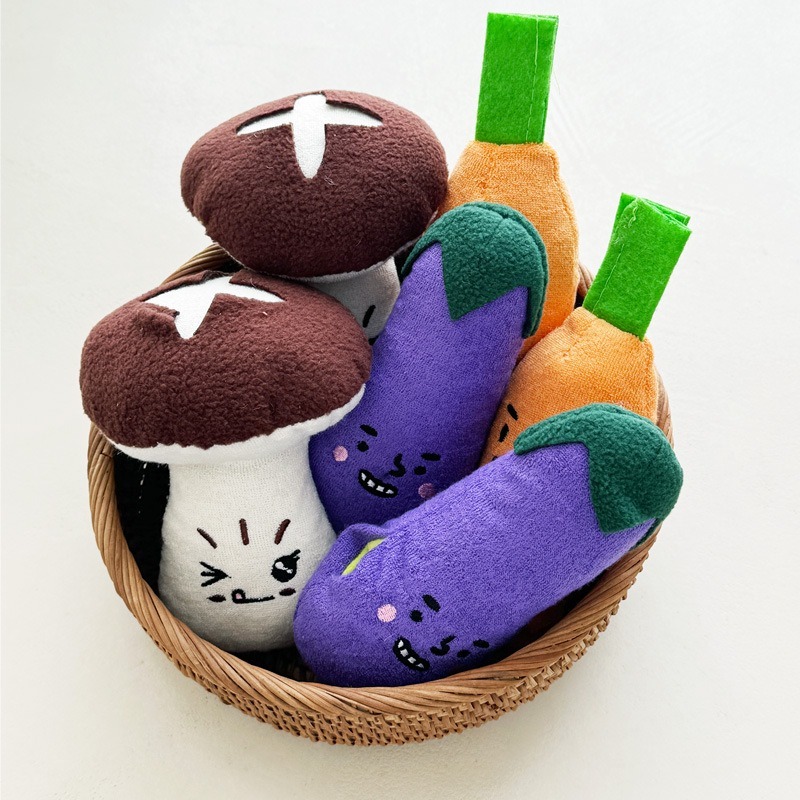 Korean Style Plush Squeaky Dog Toy Sniff Hide Food Carrot Eggplant Mushroom