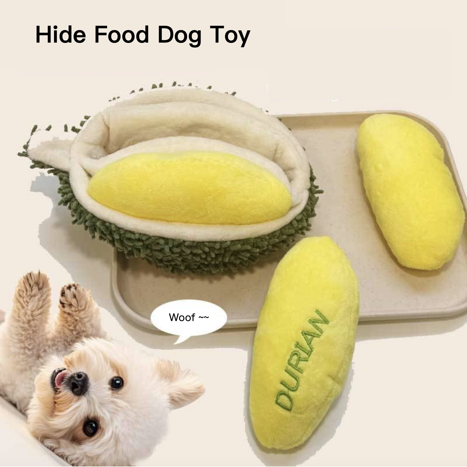 Plush Durian Hide Food Dog Toy Squeaky Paper Sound Bite Resistant Pet Toy