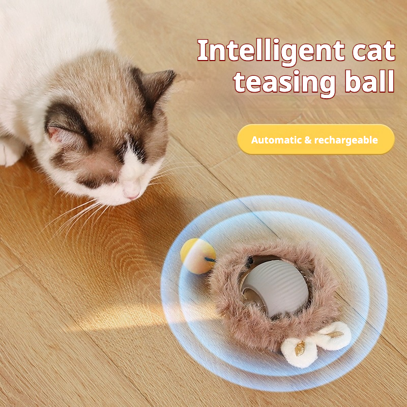 2025 New Automatic Cat Toy Ball USB Charger Electric Smart Dog Ball Silicone Interactive Cat Toys Rolling Ball With Plush