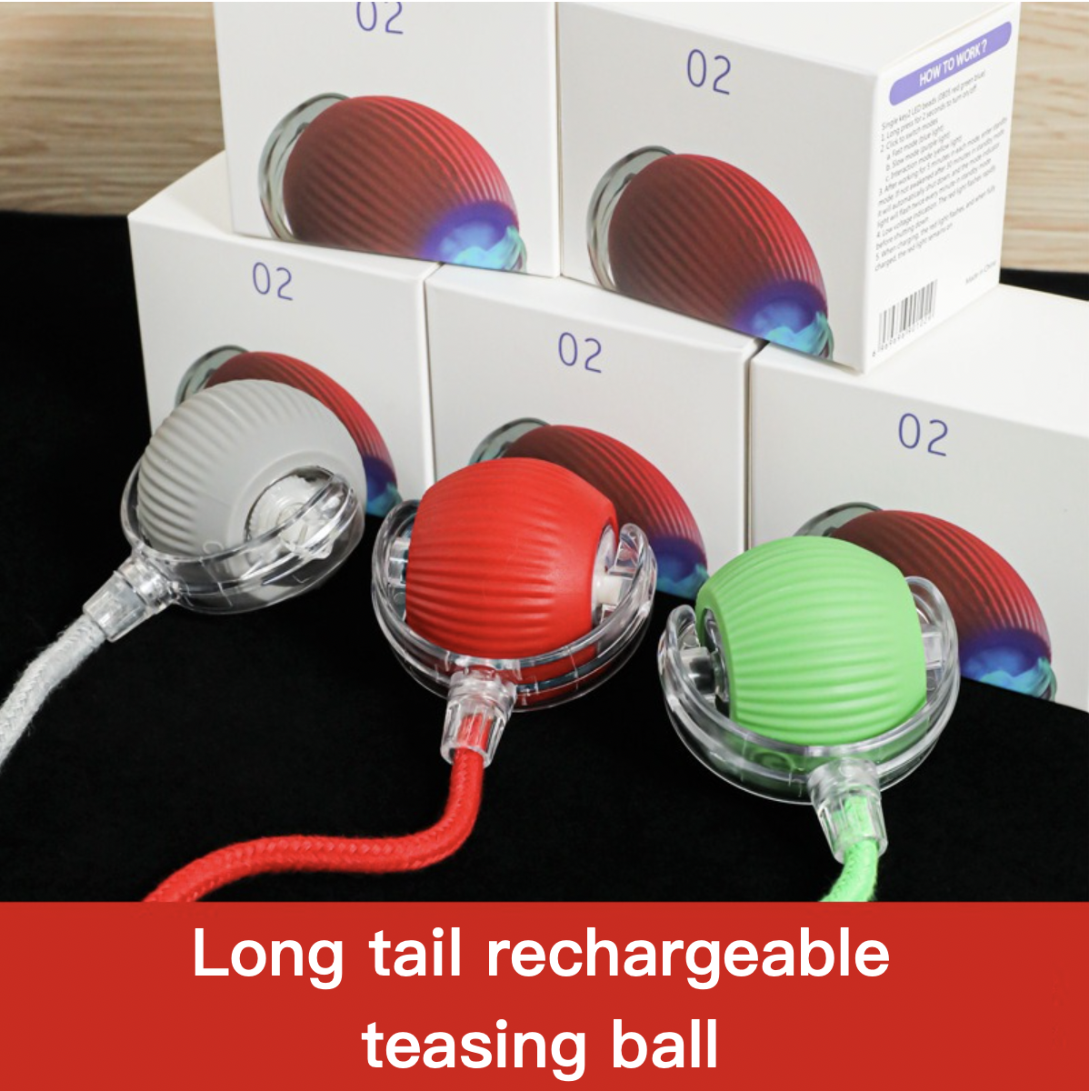 Cute Long Tail Cat Teasing Ball Rechargeable Protruding Ball