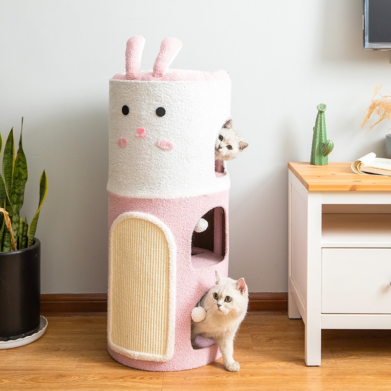 Integrated Large Cute Rabbit Removable Sisal Barrel With Double-layer & Three-layer Cat House