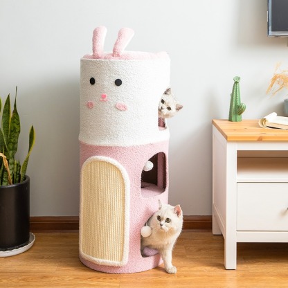 Integrated Large Cute Rabbit Removable Sisal Barrel With Double-layer & Three-layer Cat House