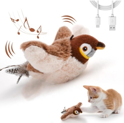 Smart Flapping Wings Sparrow Cat Toy Chirping Toys Touch Activated Rechargeable
