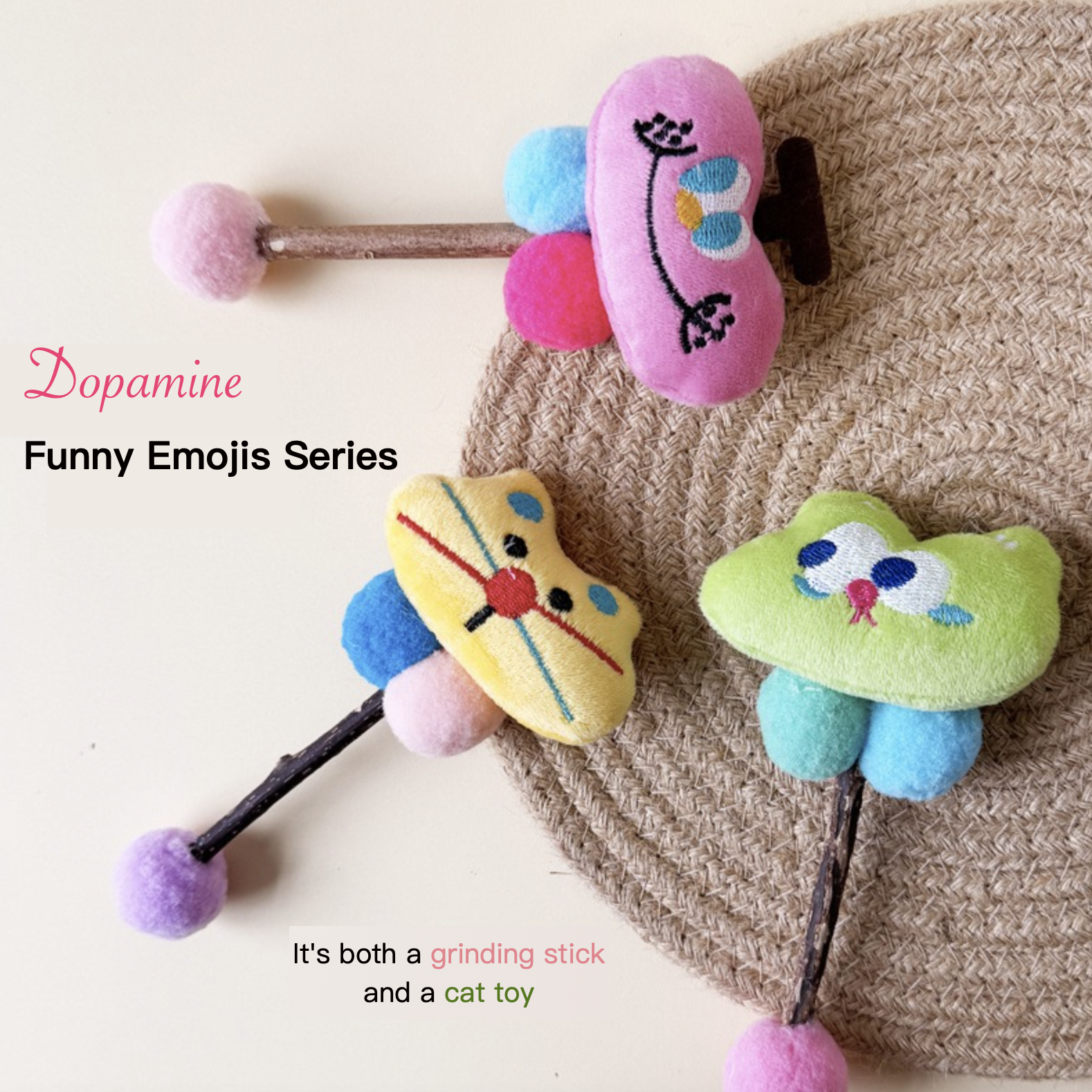 Dopamine Funny Emojis Series Teeth Grinding & Cleaning Silvervine Cat Chewing Toy
