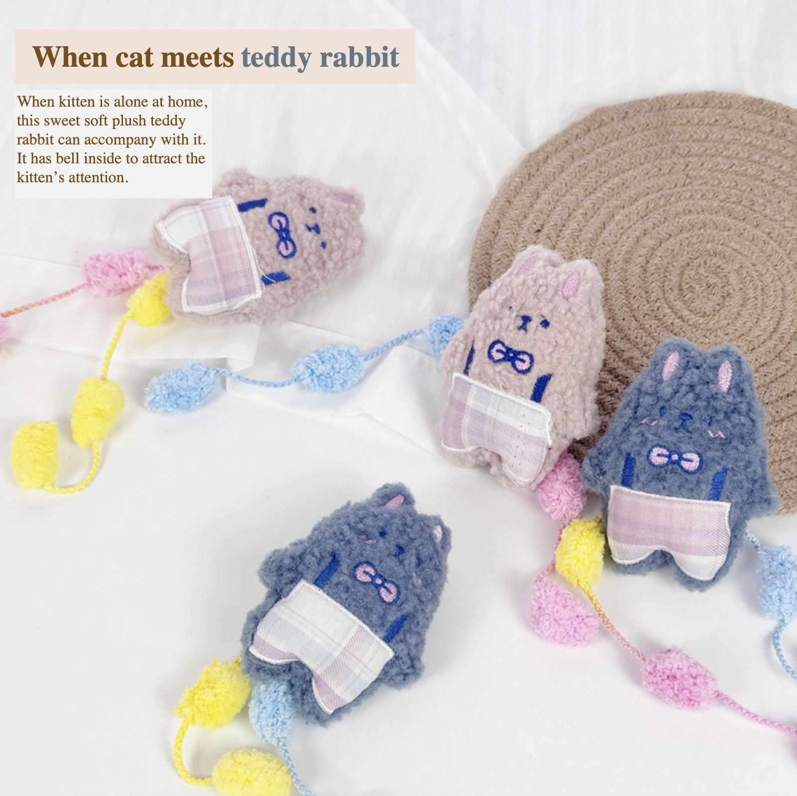 Cute Cartoon Plush Cat Interactive Toy Teddy Rabbit Contain Bell