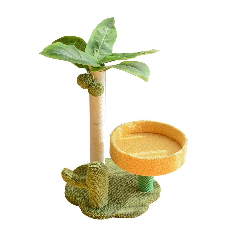 Cute Simulated Coconut Tree Cactus Scratching Post With Platform & Nest Large Space