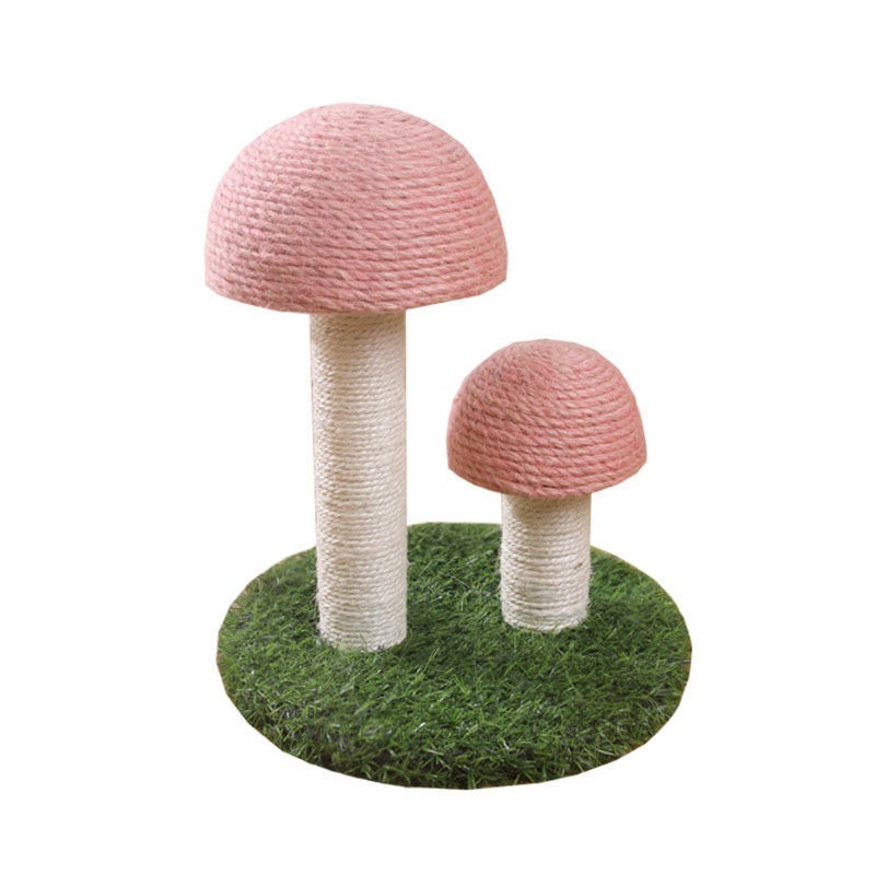 Cute Wood Double Mushroom Cat Scratching Post Sisal Wrapping For Climbing