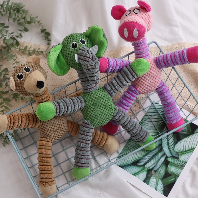 Cute Plush Dog Squeaky Toy Bite Resistant Chewing Toy Pig Bear Elephant