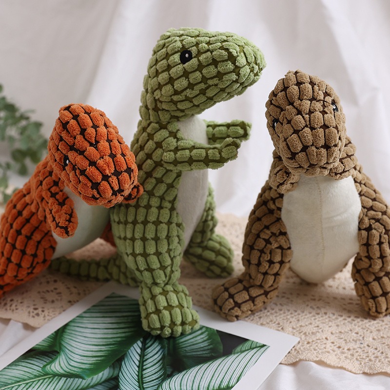 Plush Squeaky Dog Toy Cute Dinosaur 3 Colors Bite Resistant Pet Toy Teeth Grinding & Cleaning