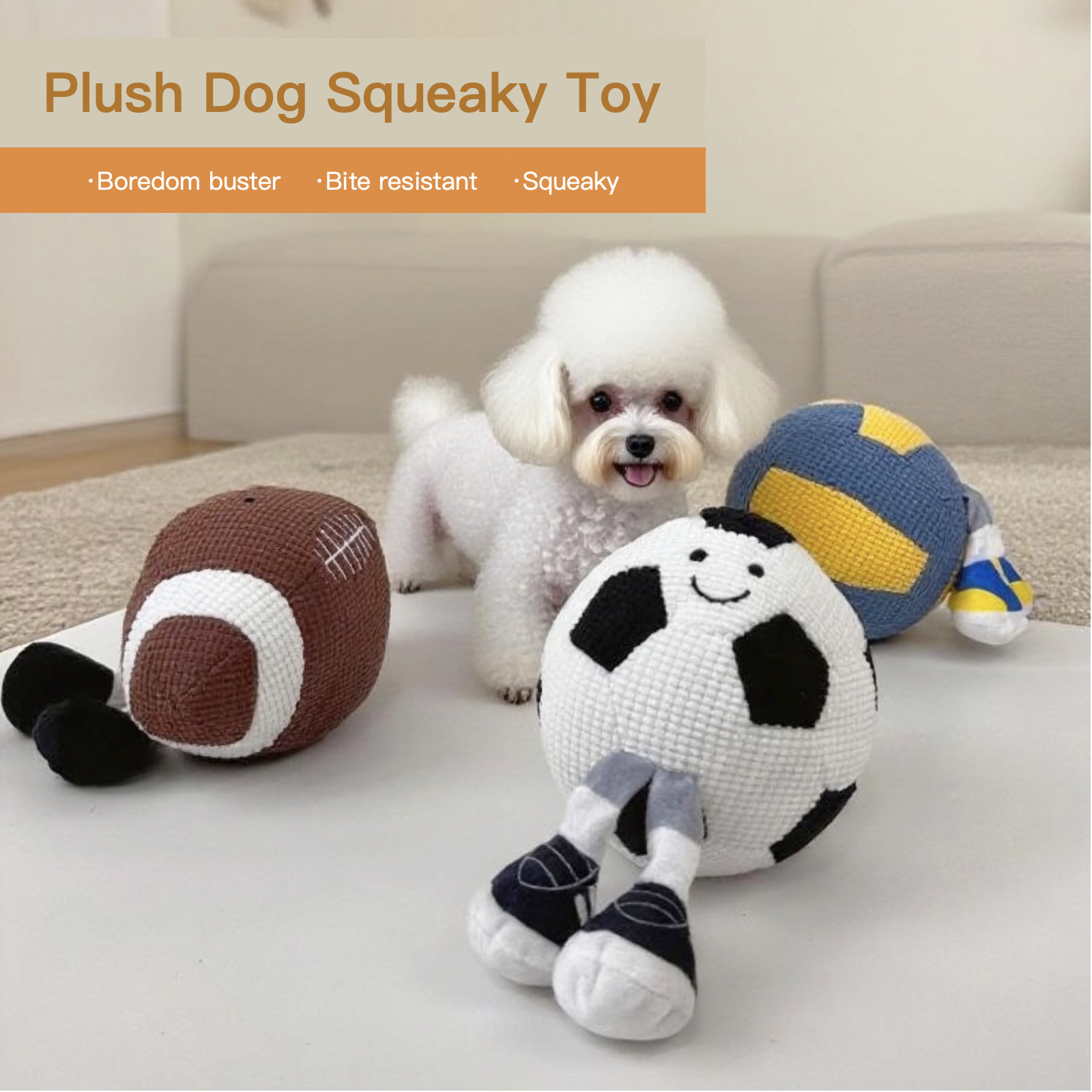 Bite Resistant Squeaky Ball Dog Toy Teeth Cleaning Teeth Grinding Basketball Football Volleyball Rugby