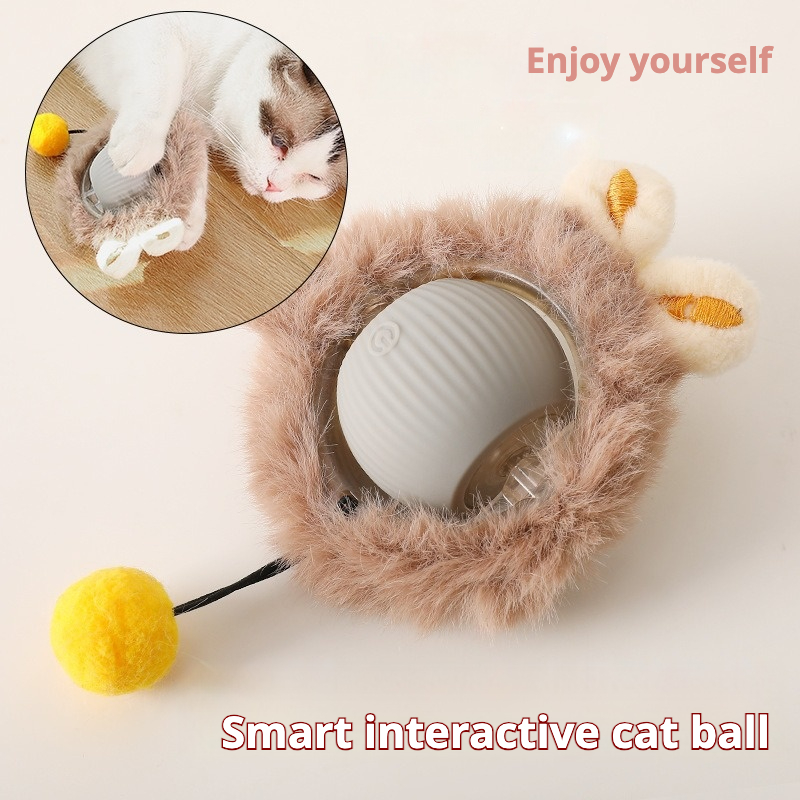 2025 New Automatic Cat Toy Ball USB Charger Electric Smart Dog Ball Silicone Interactive Cat Toys Rolling Ball With Plush