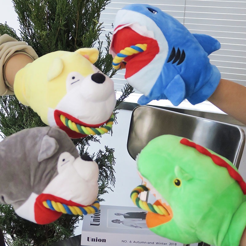 Dog Interactive Bite Resistant Toy Glove Squeaky Teeth Cleaning Teeth Grinding With Rope 4 Colors