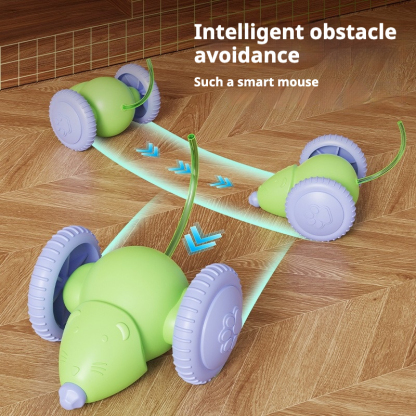 Cute Little Mouse Shape Cat Interactive Toy Rechargeable Automatic Obstacle Avoidance Green/White