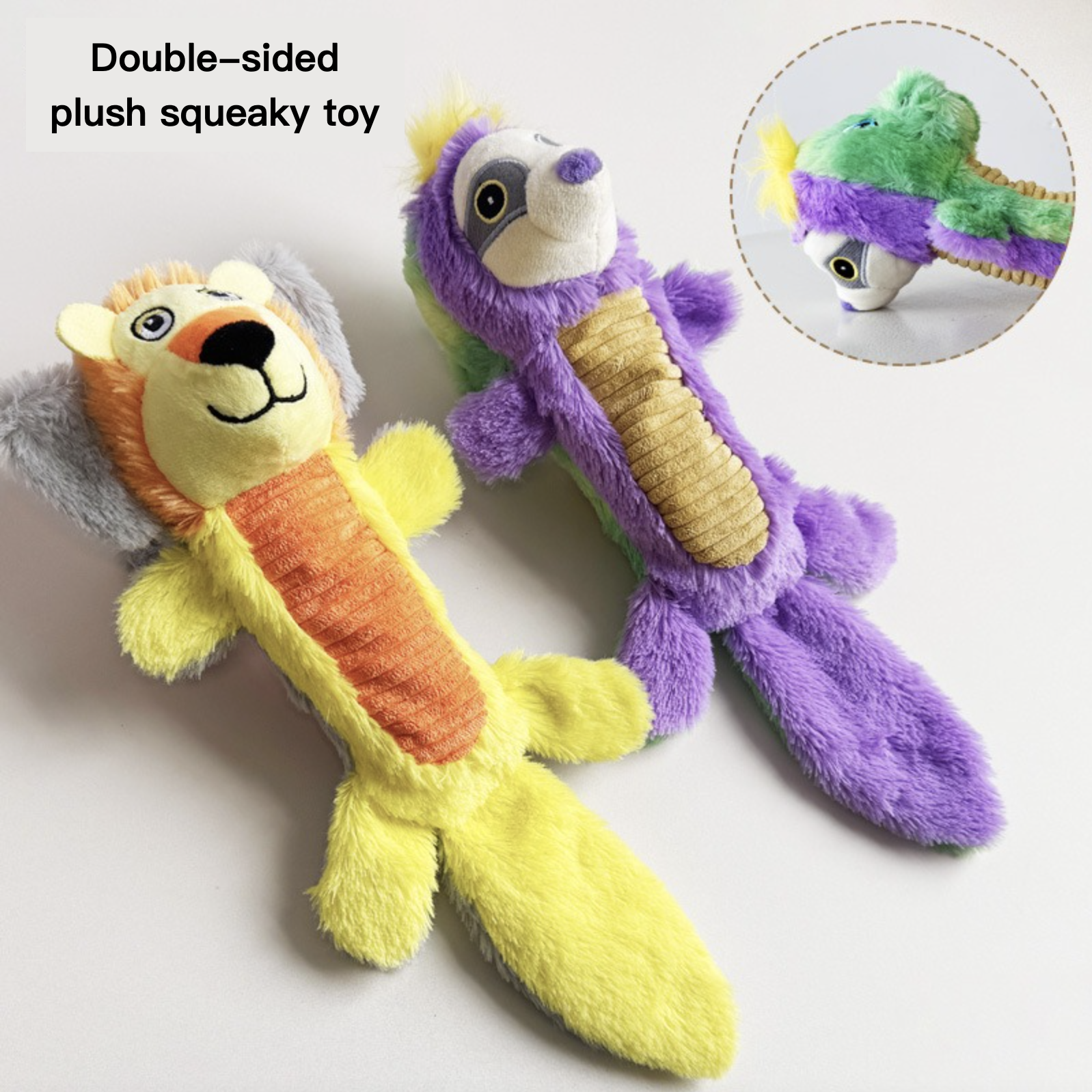 Double-sided Squeaky Dog Toy Teeth Cleaning Teeth Grinding Lion & Elephant Raccoon & Dragon