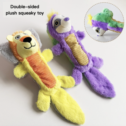 Double-sided Squeaky Dog Toy Teeth Cleaning Teeth Grinding Lion & Elephant Raccoon & Dragon