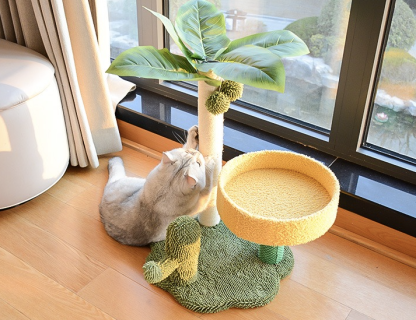 Cute Simulated Coconut Tree Cactus Scratching Post With Platform & Nest Large Space