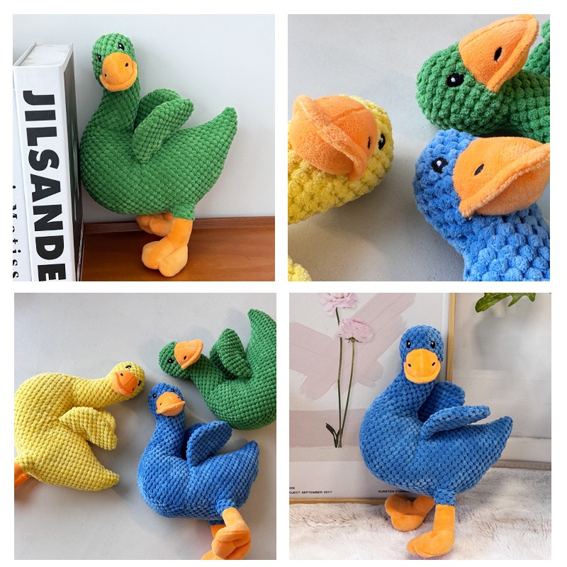 Squeaky Chewing Dog Toy Crooked Nosed Duck 3 Colors Blue Yellow Green