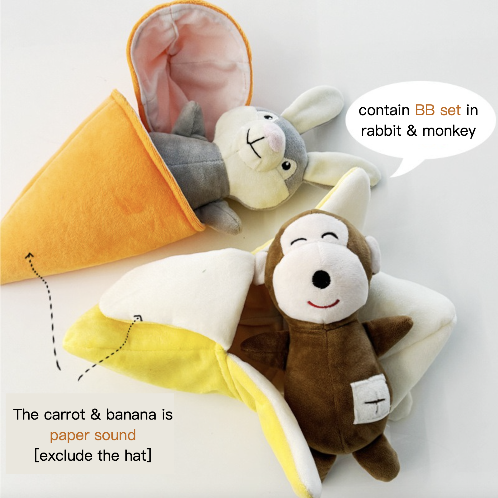 Plush Pet Toy Dog Sniff Toy Paper Sound BB Squeaky Toy Banana Monkey Carrot Rabbit