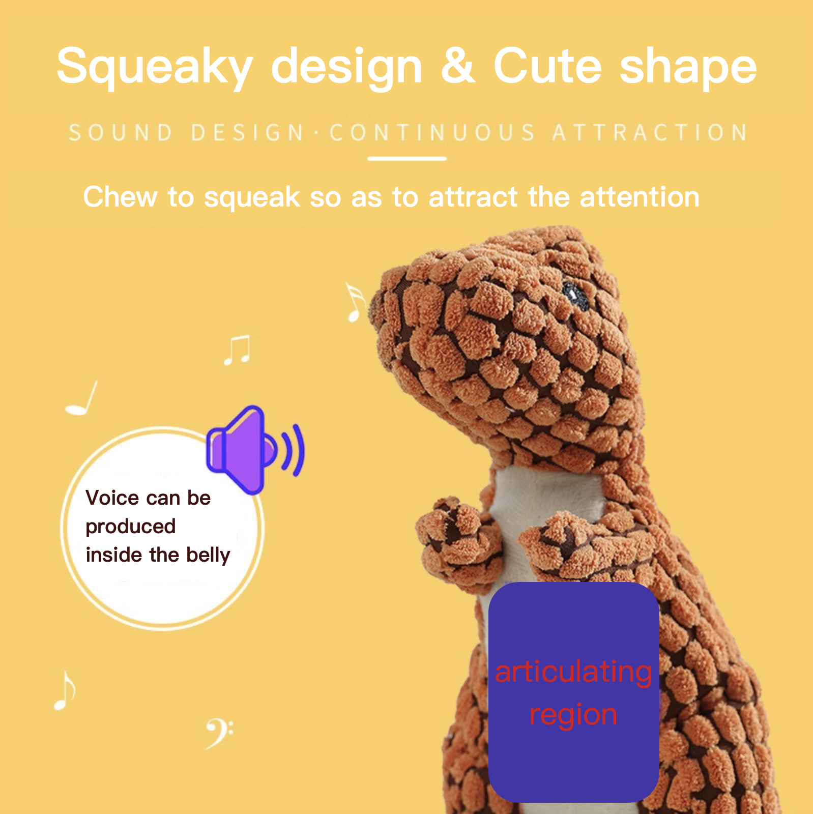 Plush Squeaky Dog Toy Cute Dinosaur 3 Colors Bite Resistant Pet Toy Teeth Grinding & Cleaning