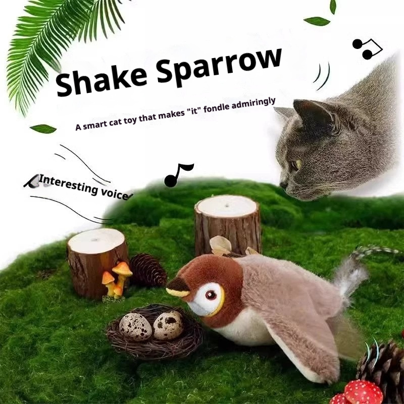 Smart Flapping Wings Sparrow Cat Toy Chirping Toys Touch Activated Rechargeable
