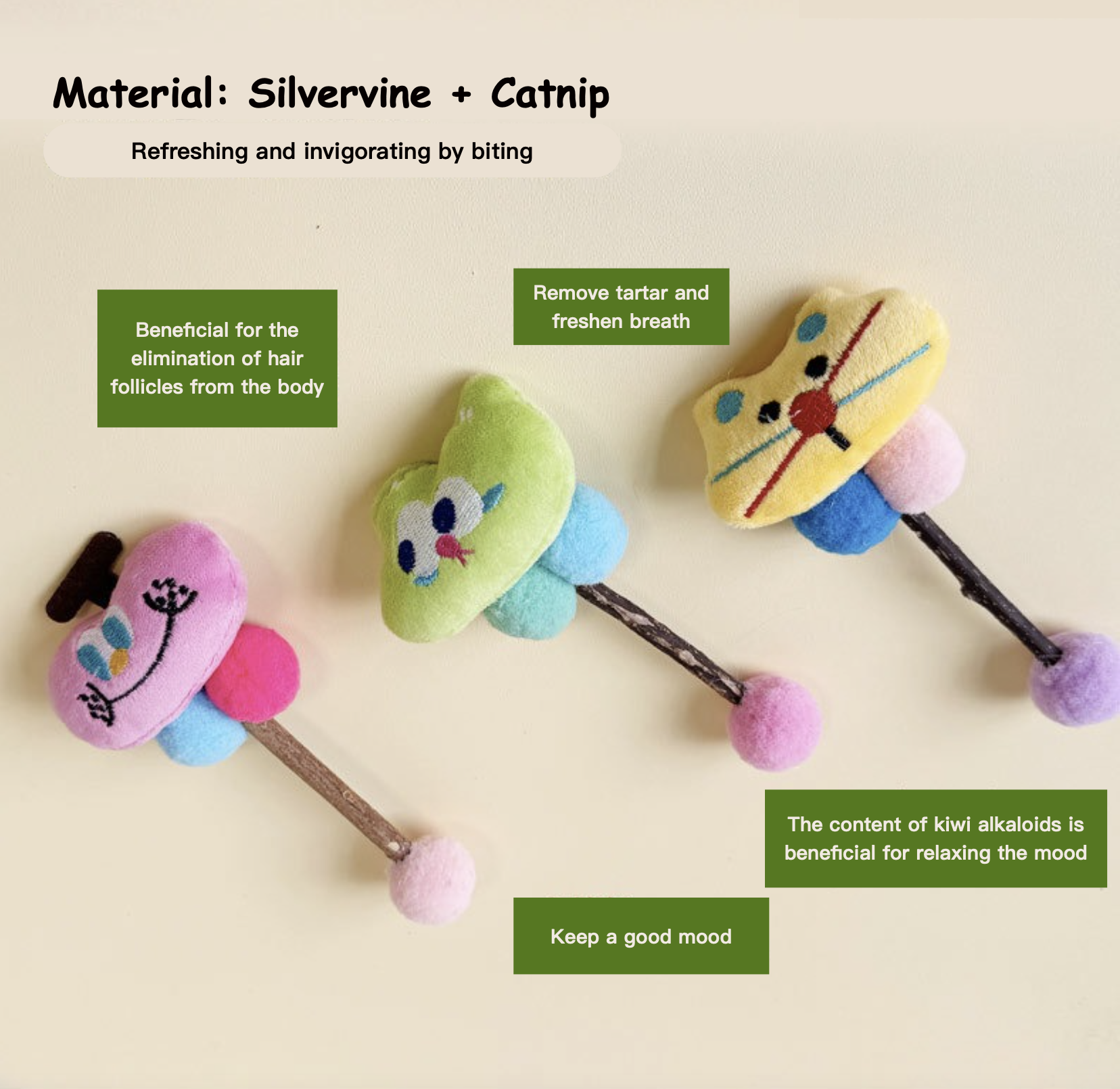 Dopamine Funny Emojis Series Teeth Grinding & Cleaning Silvervine Cat Chewing Toy