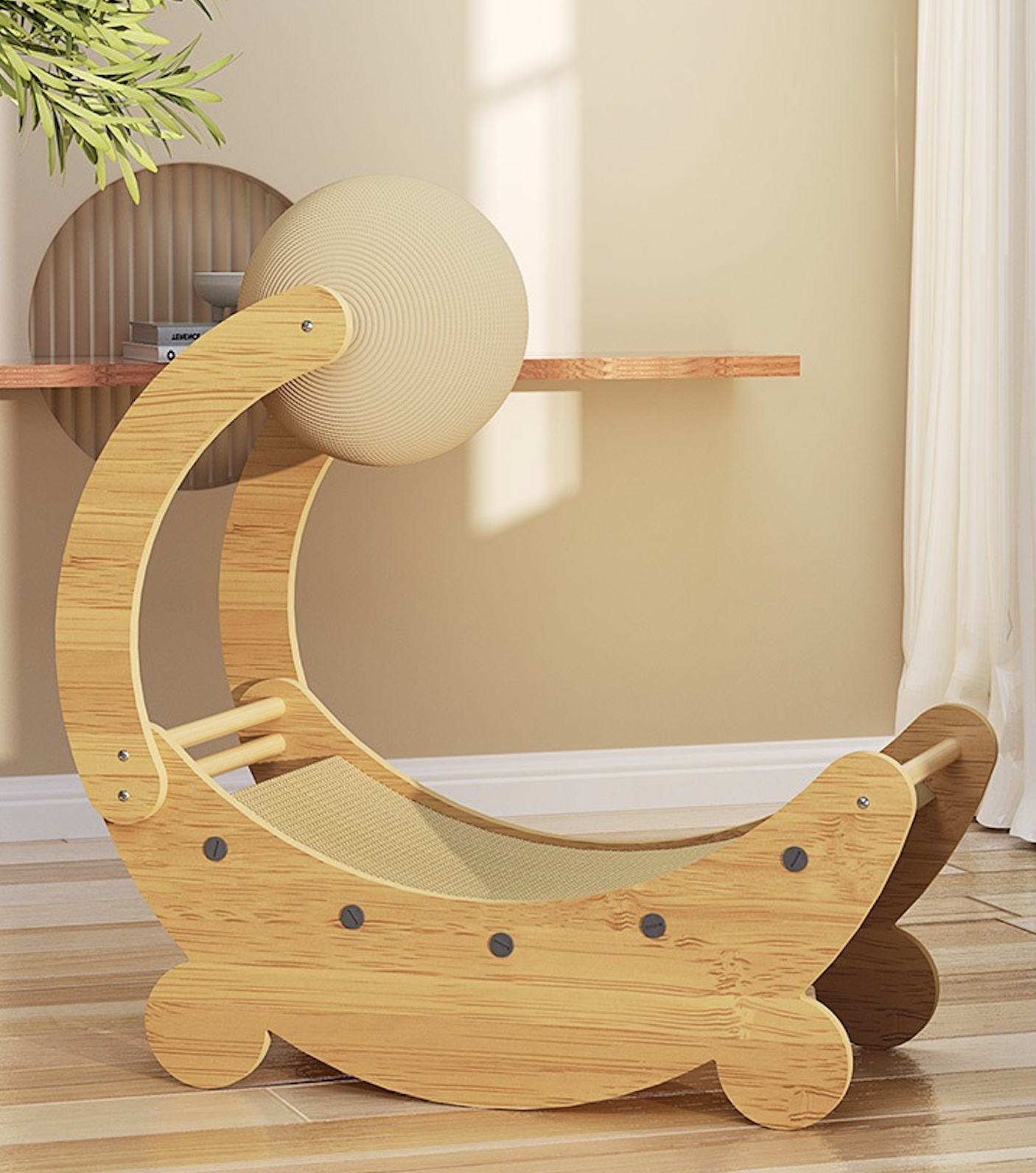 Durable Medium & Large Corrugated Paper Cat Scratching Pad With Ball Moon Shape Wood Stand Replaced