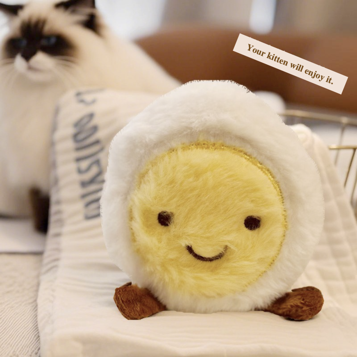 Breakfast Series Plush Cat Interactive Toy Contain Bell & Catnip Poached Egg Cheese Toast Rice Ball