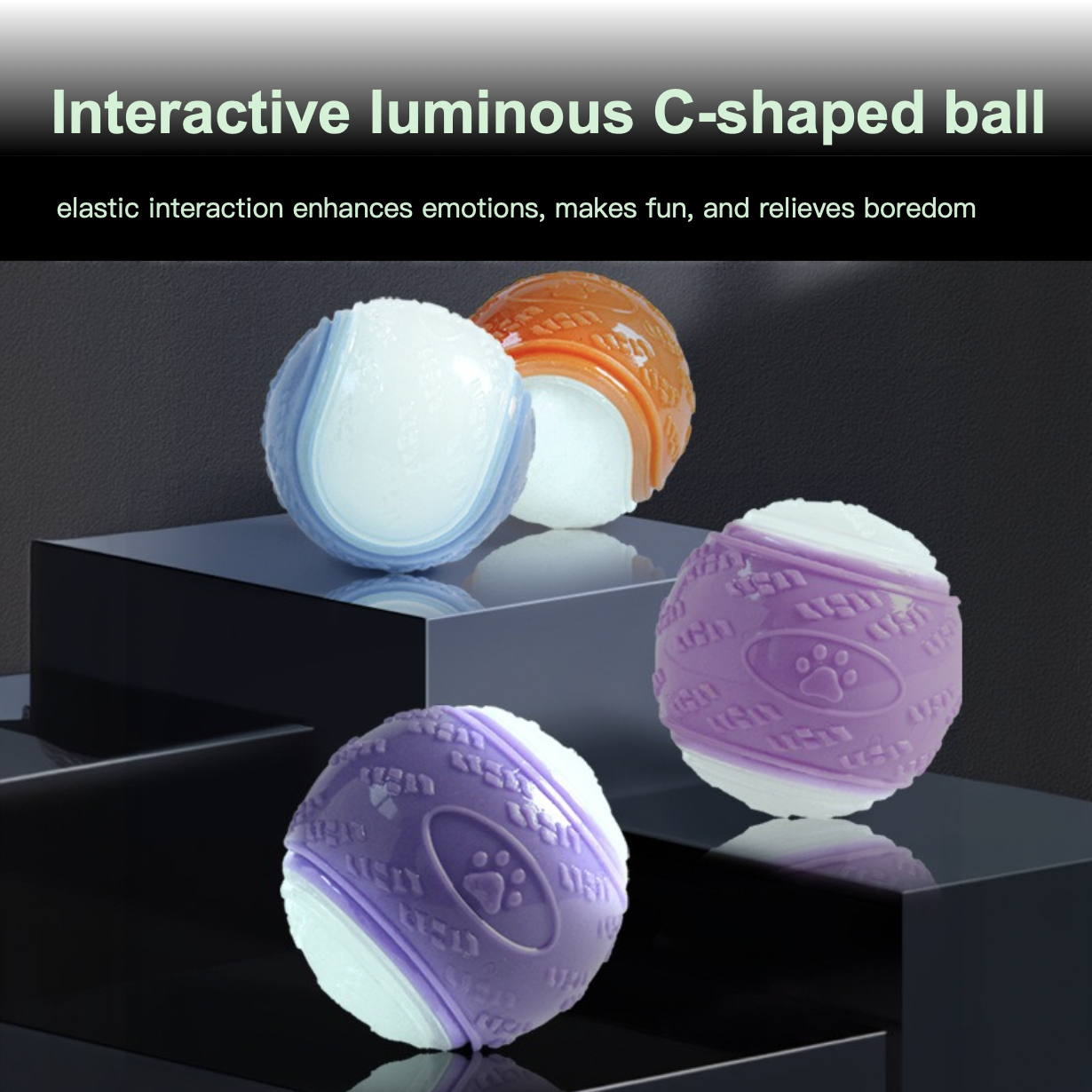 Exercise Squeaky Dog Toys Chewing Toy Interactive Luminous C-shaped Ball Highly Elastic Multi-colors