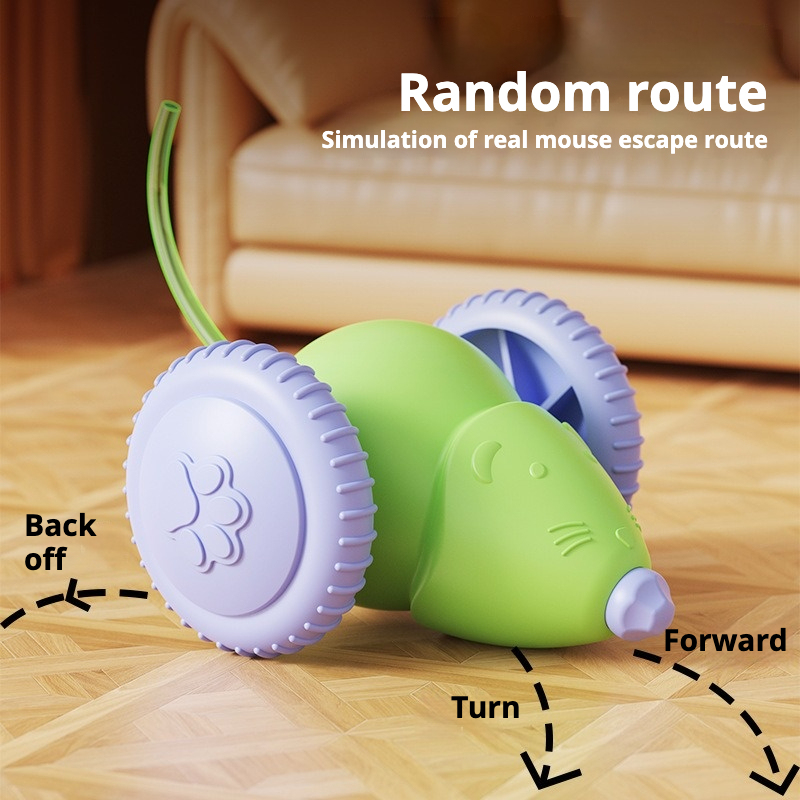 Cute Little Mouse Shape Cat Interactive Toy Rechargeable Automatic Obstacle Avoidance Green/White