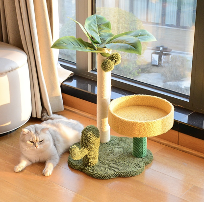 Cute Simulated Coconut Tree Cactus Scratching Post With Platform & Nest Large Space