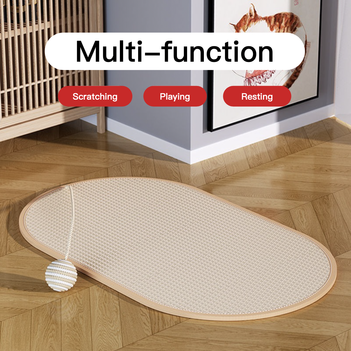 Sisal Cat Scratching Pad With Ball Furniture & Wall Protector Medium/Large Ellipse House Shapes