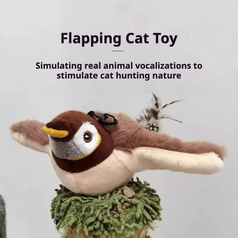 Smart Flapping Wings Sparrow Cat Toy Chirping Toys Touch Activated Rechargeable