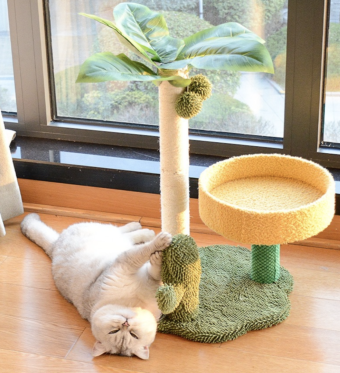Cute Simulated Coconut Tree Cactus Scratching Post With Platform & Nest Large Space