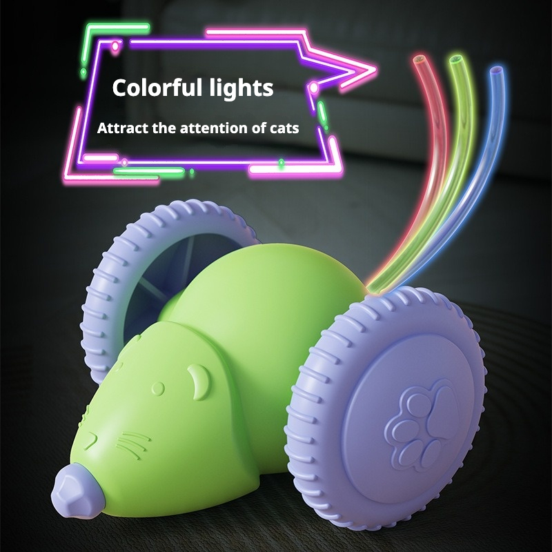 Cute Little Mouse Shape Cat Interactive Toy Rechargeable Automatic Obstacle Avoidance Green/White