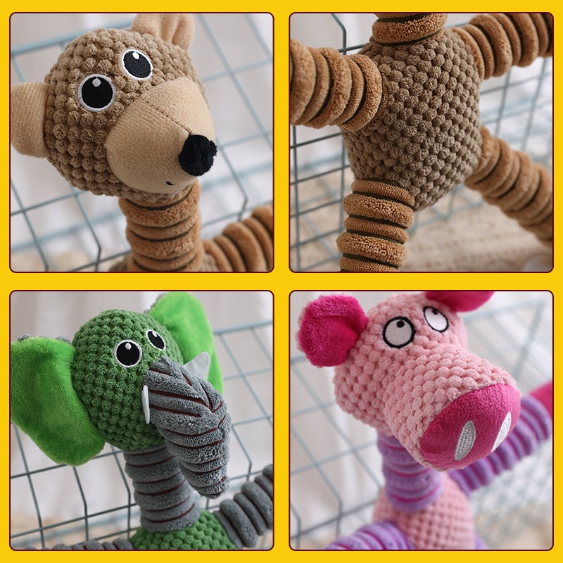 Cute Plush Dog Squeaky Toy Bite Resistant Chewing Toy Pig Bear Elephant