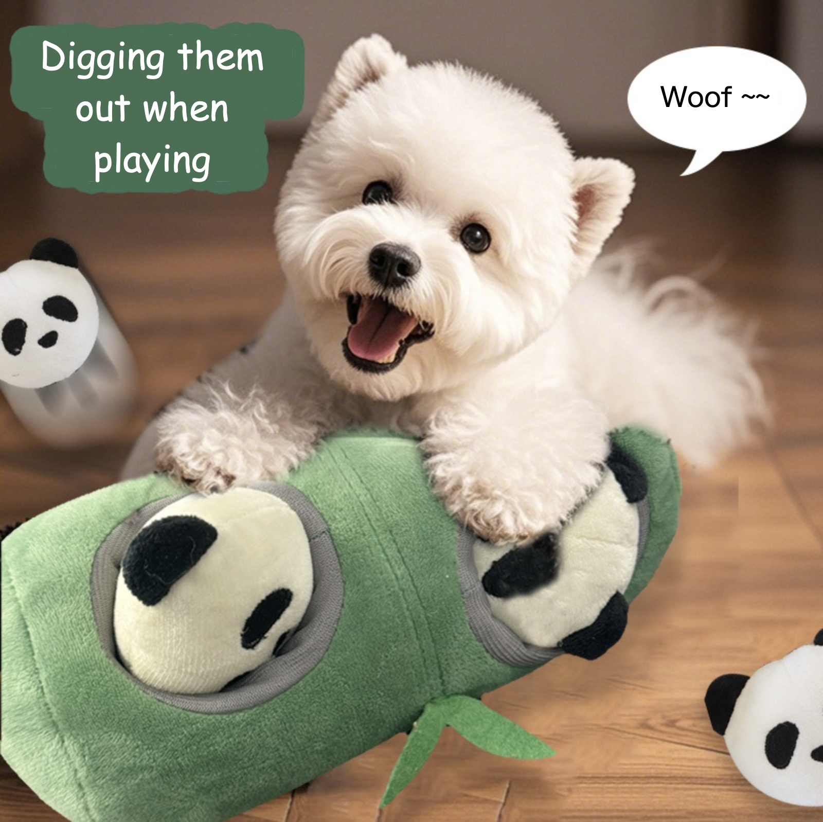 Dog Digging Fun Plush Toy Panda + Bamboo Set Paper Sound & BB Squeaky Toy