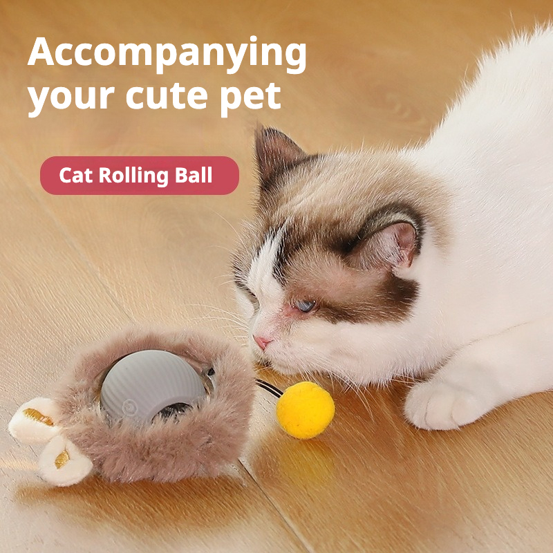 2025 New Automatic Cat Toy Ball USB Charger Electric Smart Dog Ball Silicone Interactive Cat Toys Rolling Ball With Plush