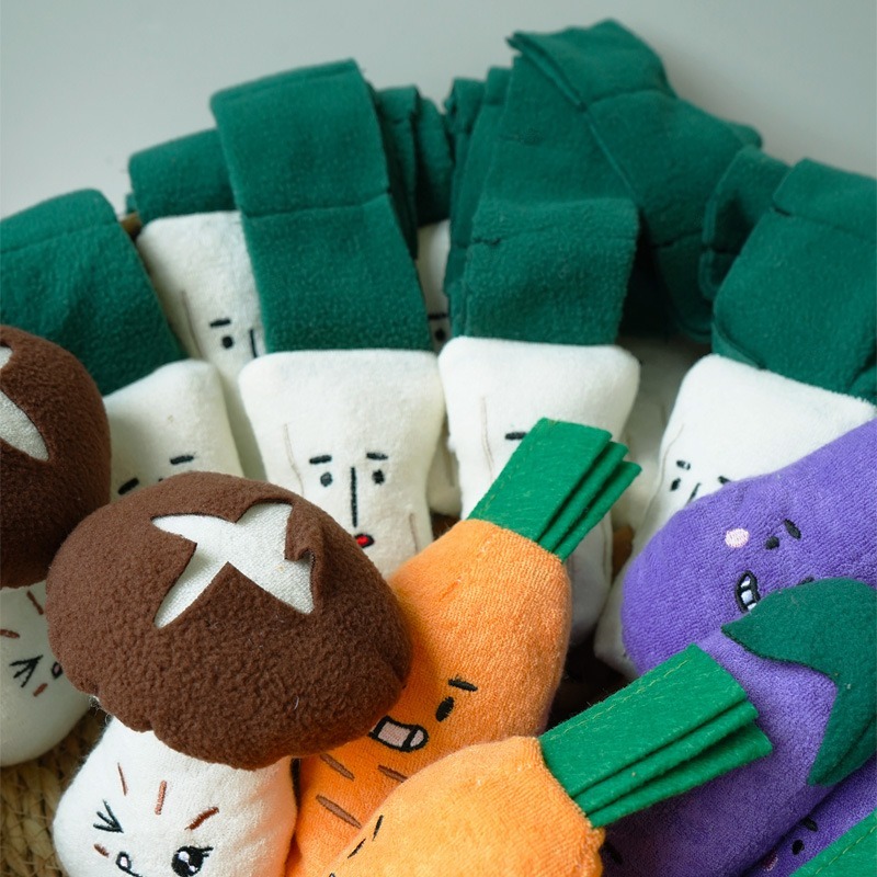 Korean Style Plush Squeaky Dog Toy Sniff Hide Food Carrot Eggplant Mushroom Scallion