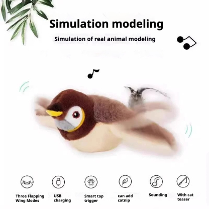 Smart Flapping Wings Sparrow Cat Toy Chirping Toys Touch Activated Rechargeable