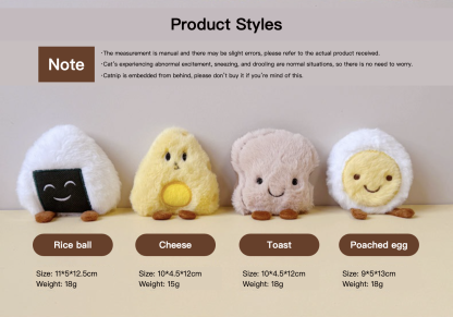 Breakfast Series Plush Cat Interactive Toy Contain Bell & Catnip Poached Egg Cheese Toast Rice Ball