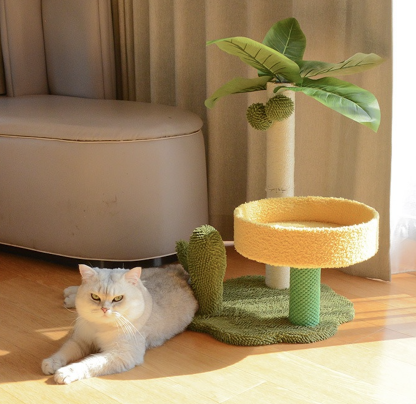 Cute Simulated Coconut Tree Cactus Scratching Post With Platform & Nest Large Space