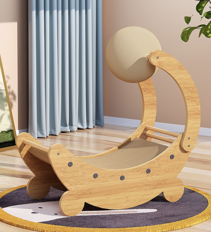 Durable Medium & Large Corrugated Paper Cat Scratching Pad With Ball Moon Shape Wood Stand Replaced