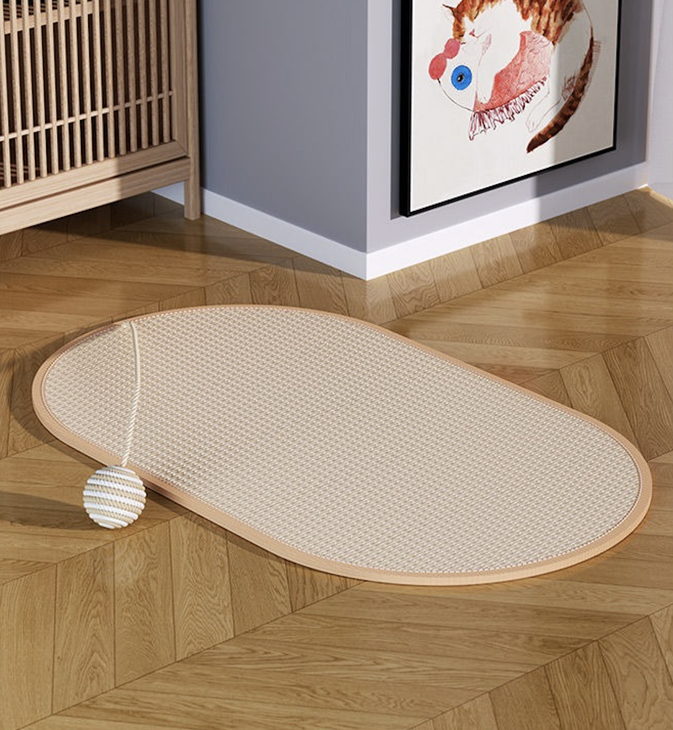 Sisal Cat Scratching Pad With Ball Furniture & Wall Protector Medium/Large Ellipse House Shapes