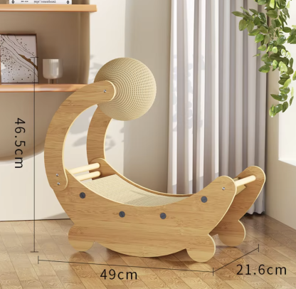 Durable Medium & Large Corrugated Paper Cat Scratching Pad With Ball Moon Shape Wood Stand Replaced