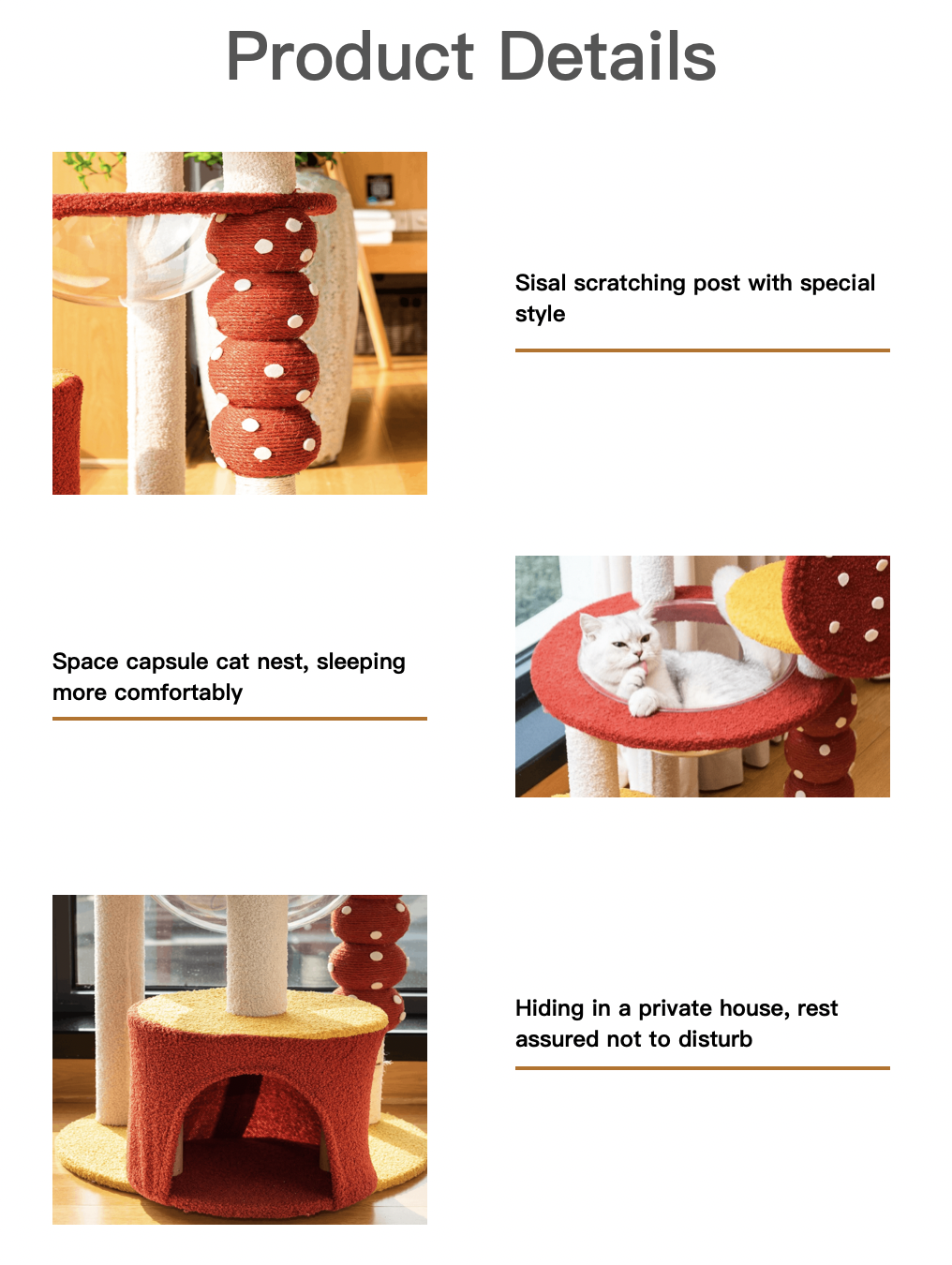 Novelty Style Candied Haws On A Stick Multi Layers Sisal Cat Tree With Hanging Ball Space Capsule Nest Cat House