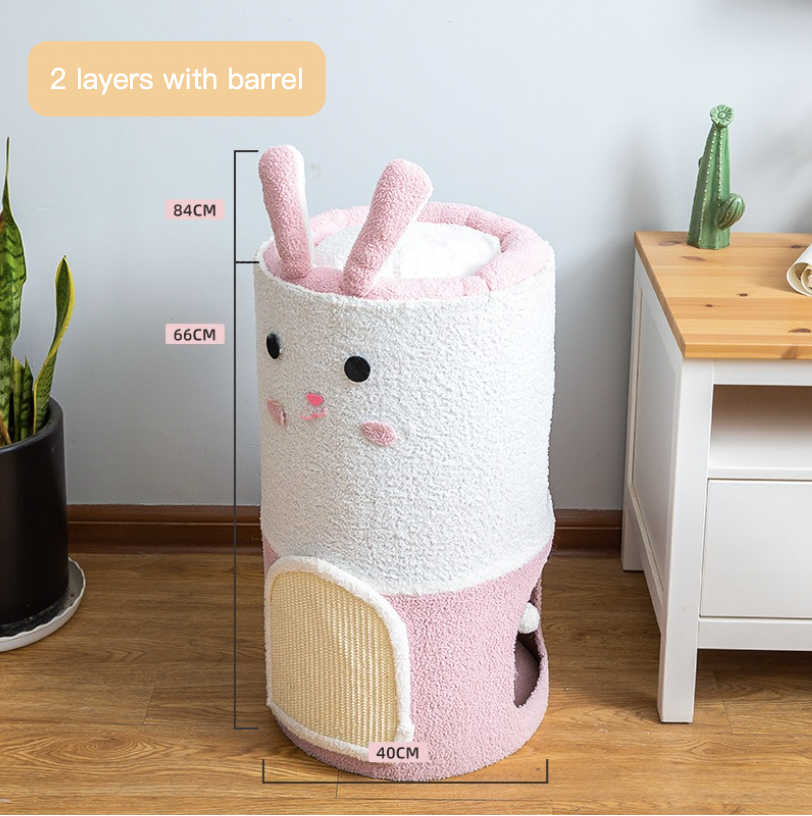 Integrated Large Cute Rabbit Removable Sisal Barrel With Double-layer & Three-layer Cat House