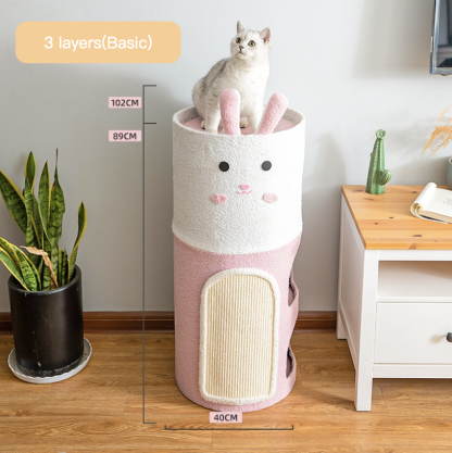Integrated Large Cute Rabbit Removable Sisal Barrel With Double-layer & Three-layer Cat House