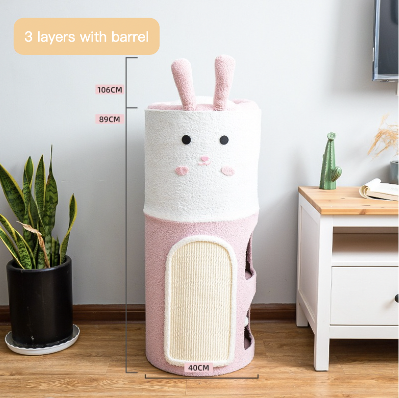 Integrated Large Cute Rabbit Removable Sisal Barrel With Double-layer & Three-layer Cat House